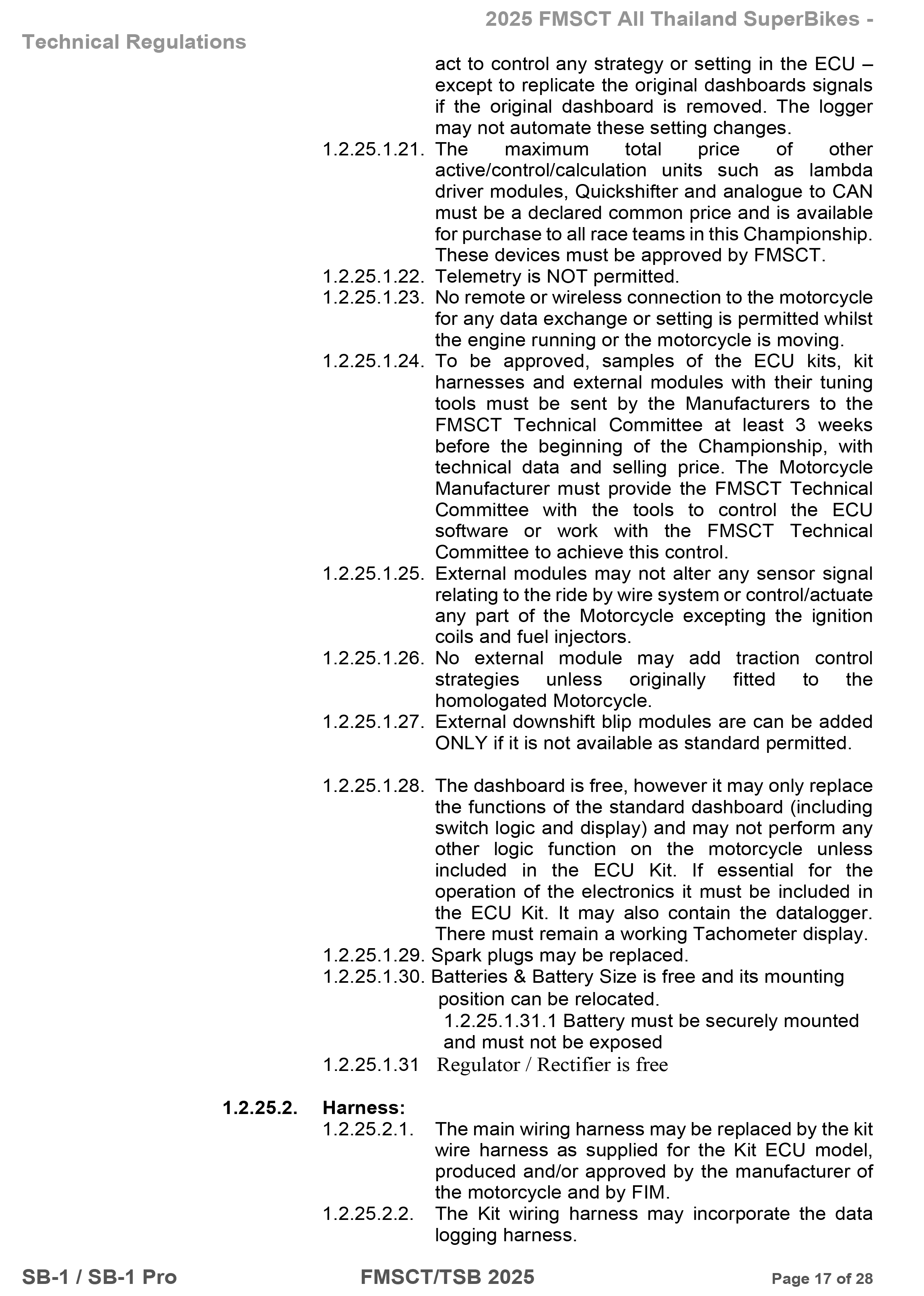 Page 17 of 2025 FMSCTTSB SuperBike 1000 Technical Regulations SB1-SB1Pro V1.4