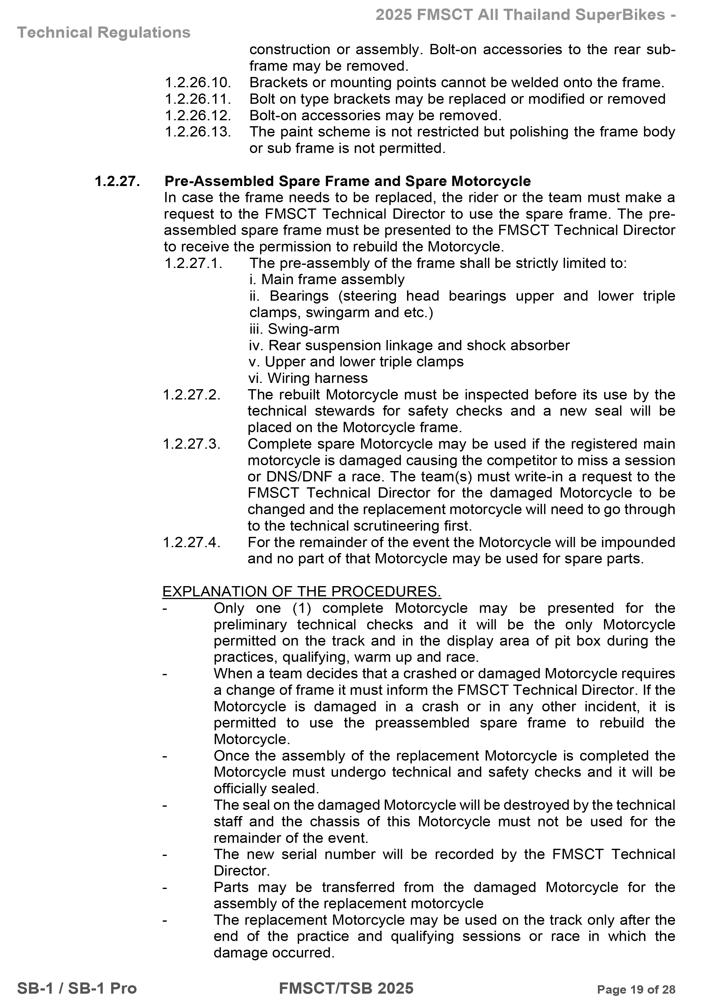 Page 19 of 2025 FMSCTTSB SuperBike 1000 Technical Regulations SB1-SB1Pro V1.4