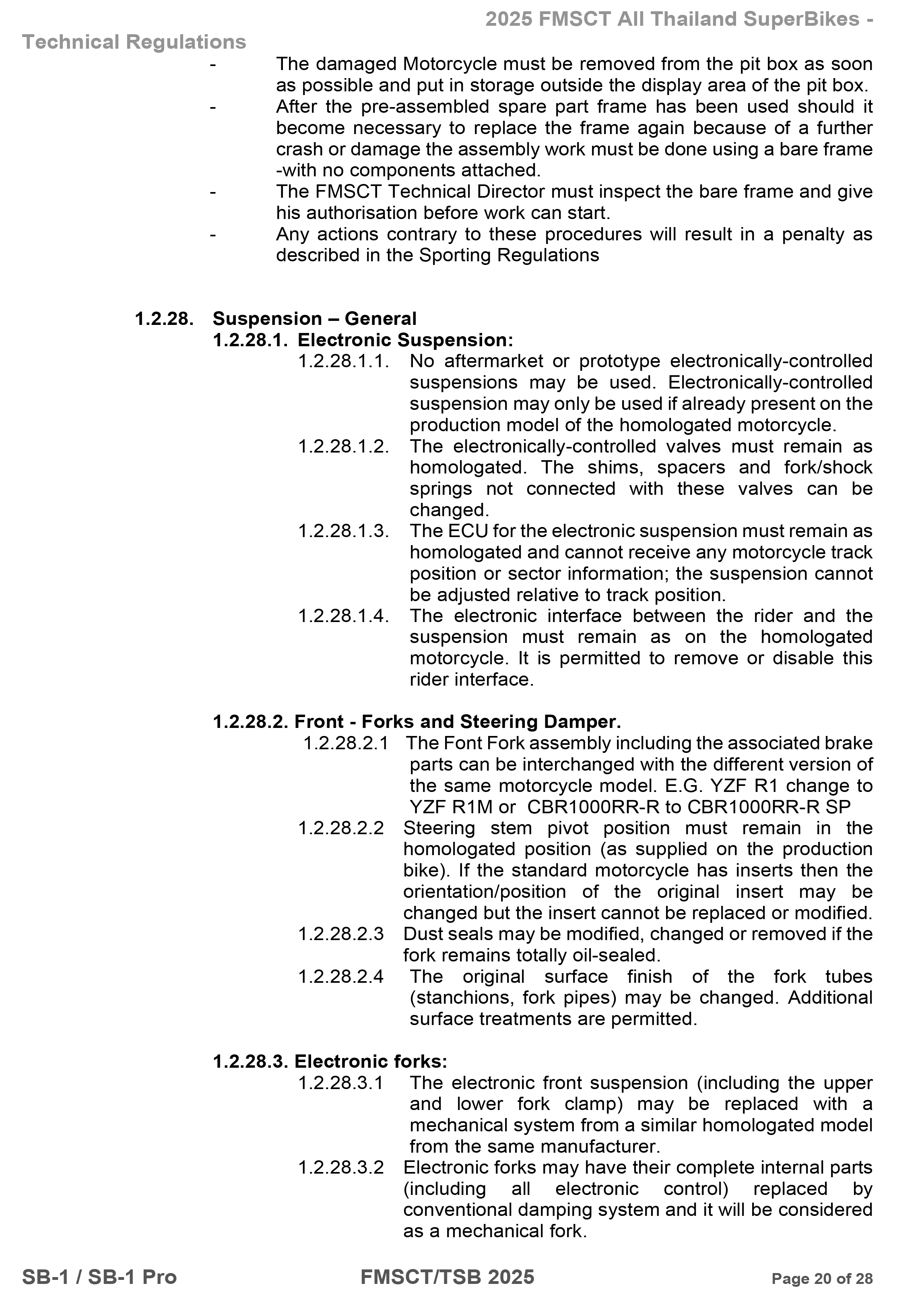 Page 20 of 2025 FMSCTTSB SuperBike 1000 Technical Regulations SB1-SB1Pro V1.4