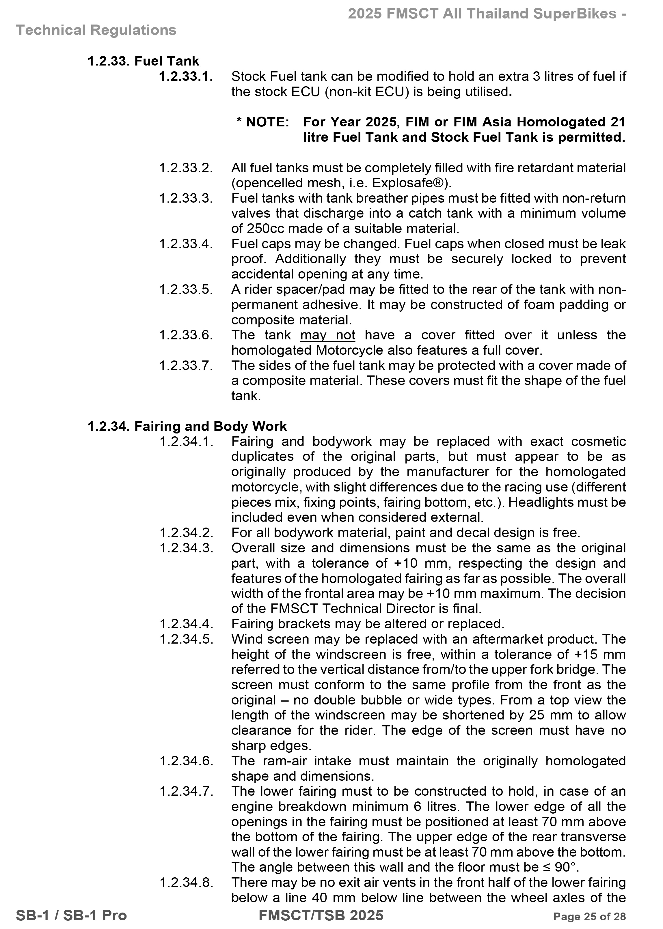 Page 25 of 2025 FMSCTTSB SuperBike 1000 Technical Regulations SB1-SB1Pro V1.4