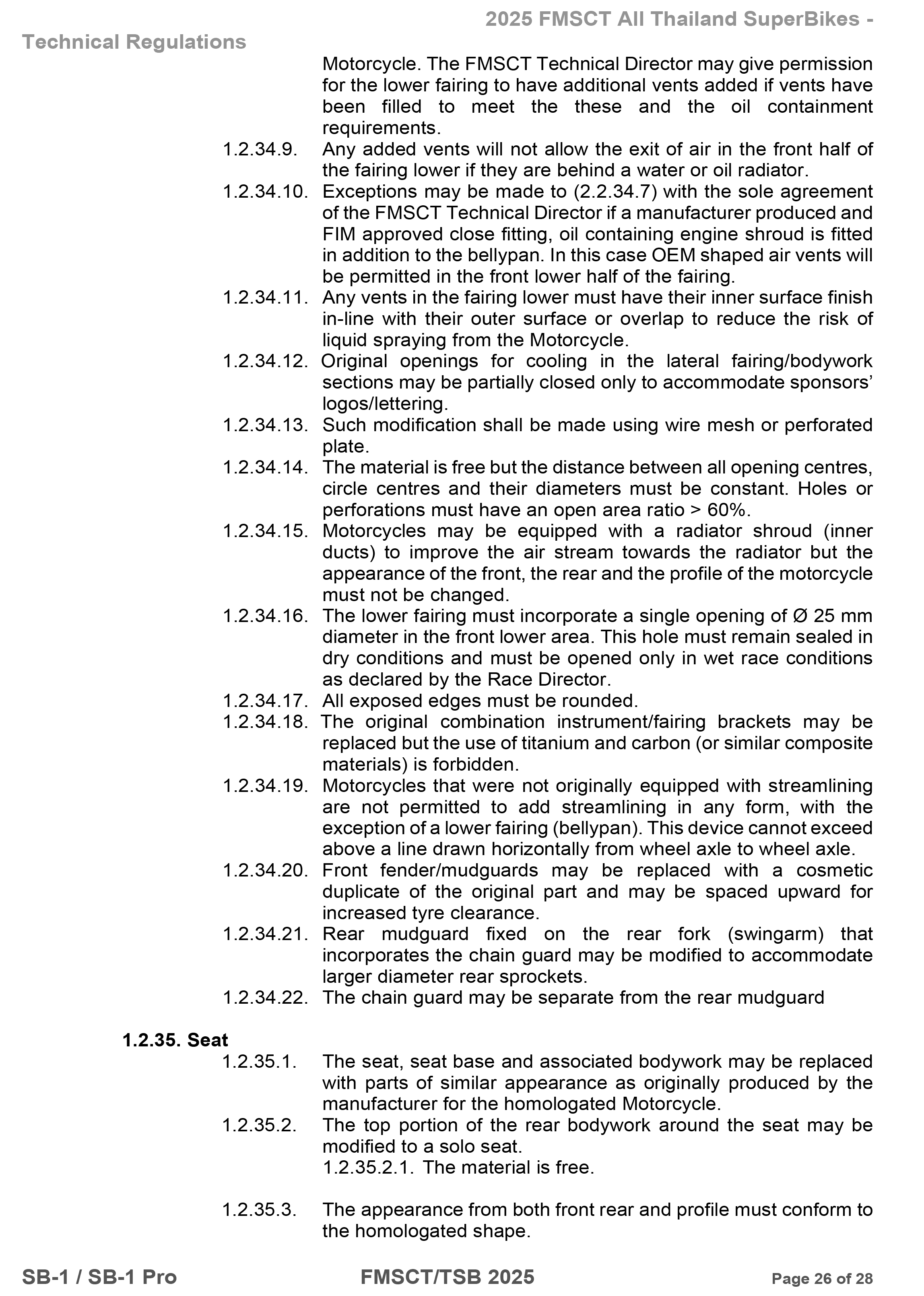 Page 26 of 2025 FMSCTTSB SuperBike 1000 Technical Regulations SB1-SB1Pro V1.4