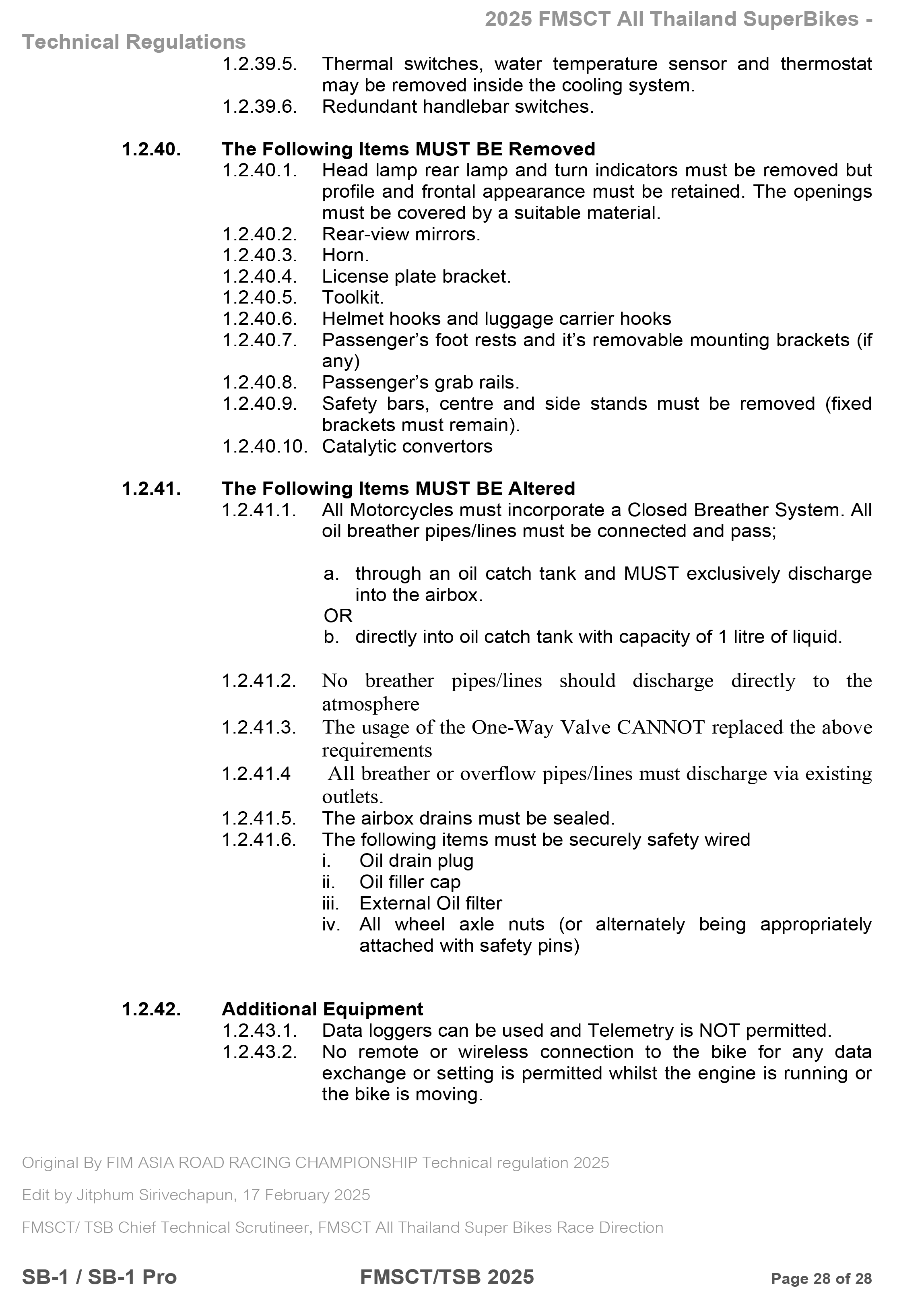 Page 28 of 2025 FMSCTTSB SuperBike 1000 Technical Regulations SB1-SB1Pro V1.4