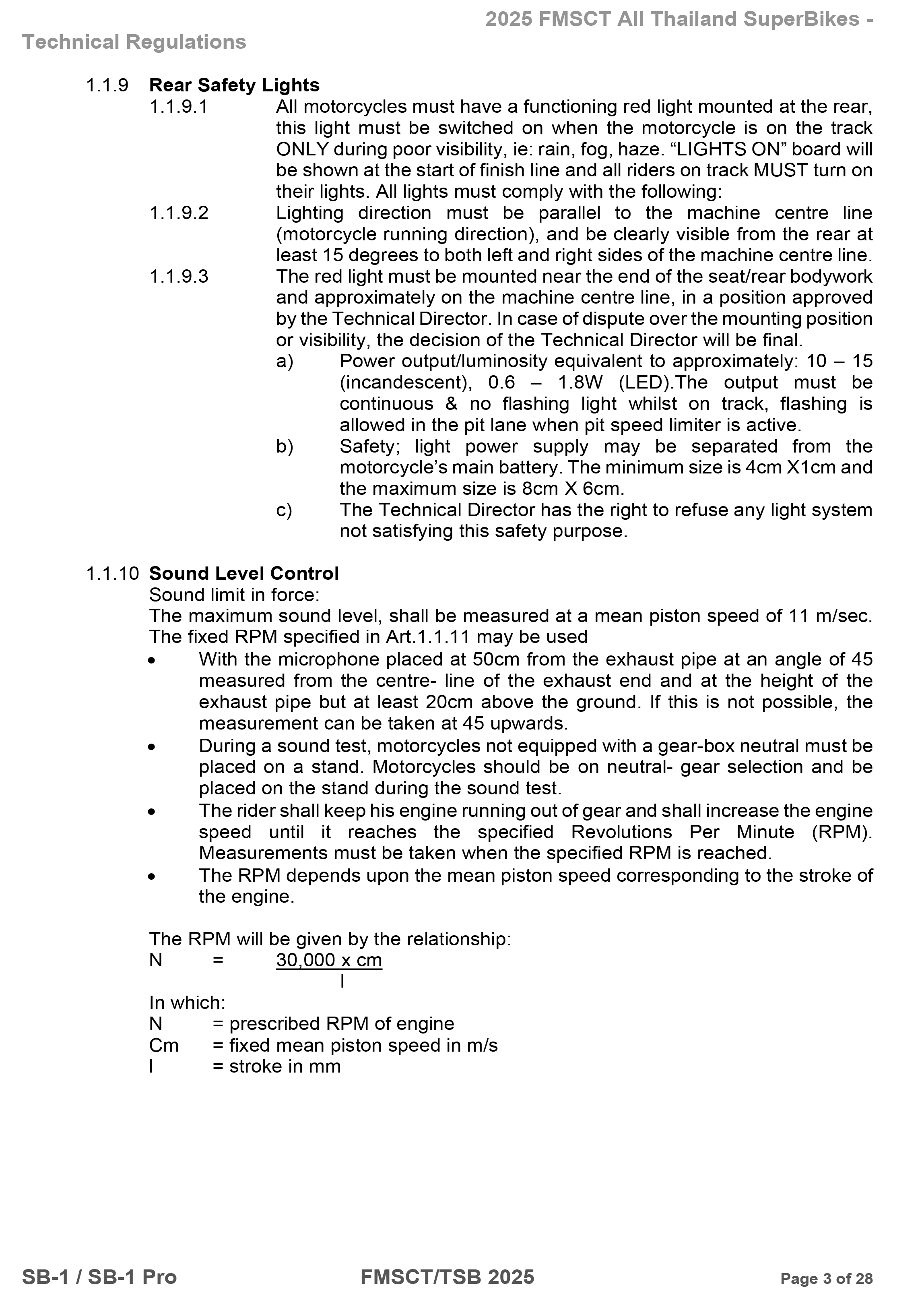 Page 3 of 2025 FMSCTTSB SuperBike 1000 Technical Regulations SB1-SB1Pro V1.4