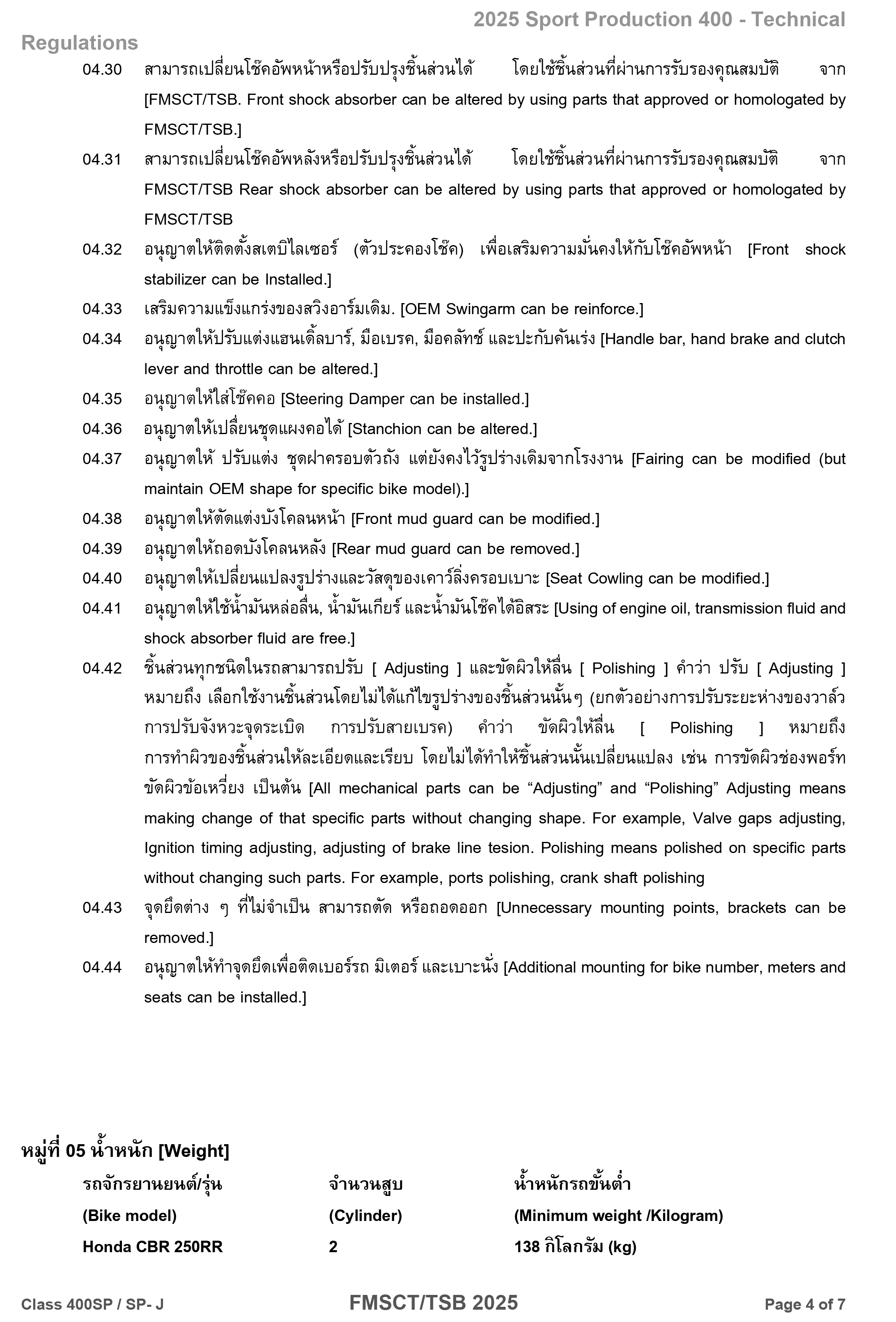 Page 4 of 2025 FMSCTTSB SportProduction 400 Technical Regulations Rev1