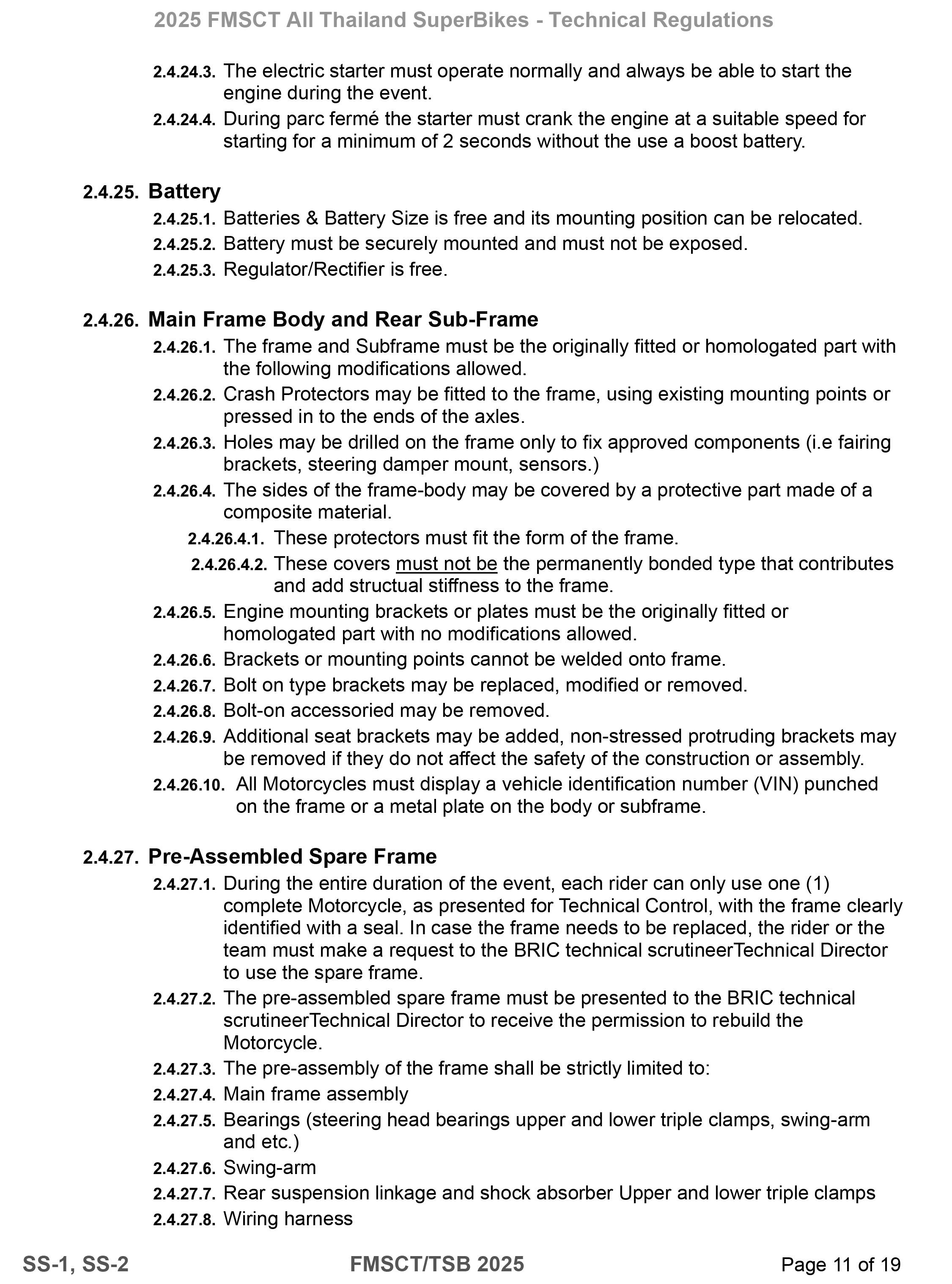 Page 11 of 2025 FMSCTTSB SuperSports 250 Technical Regulations Rev1.7