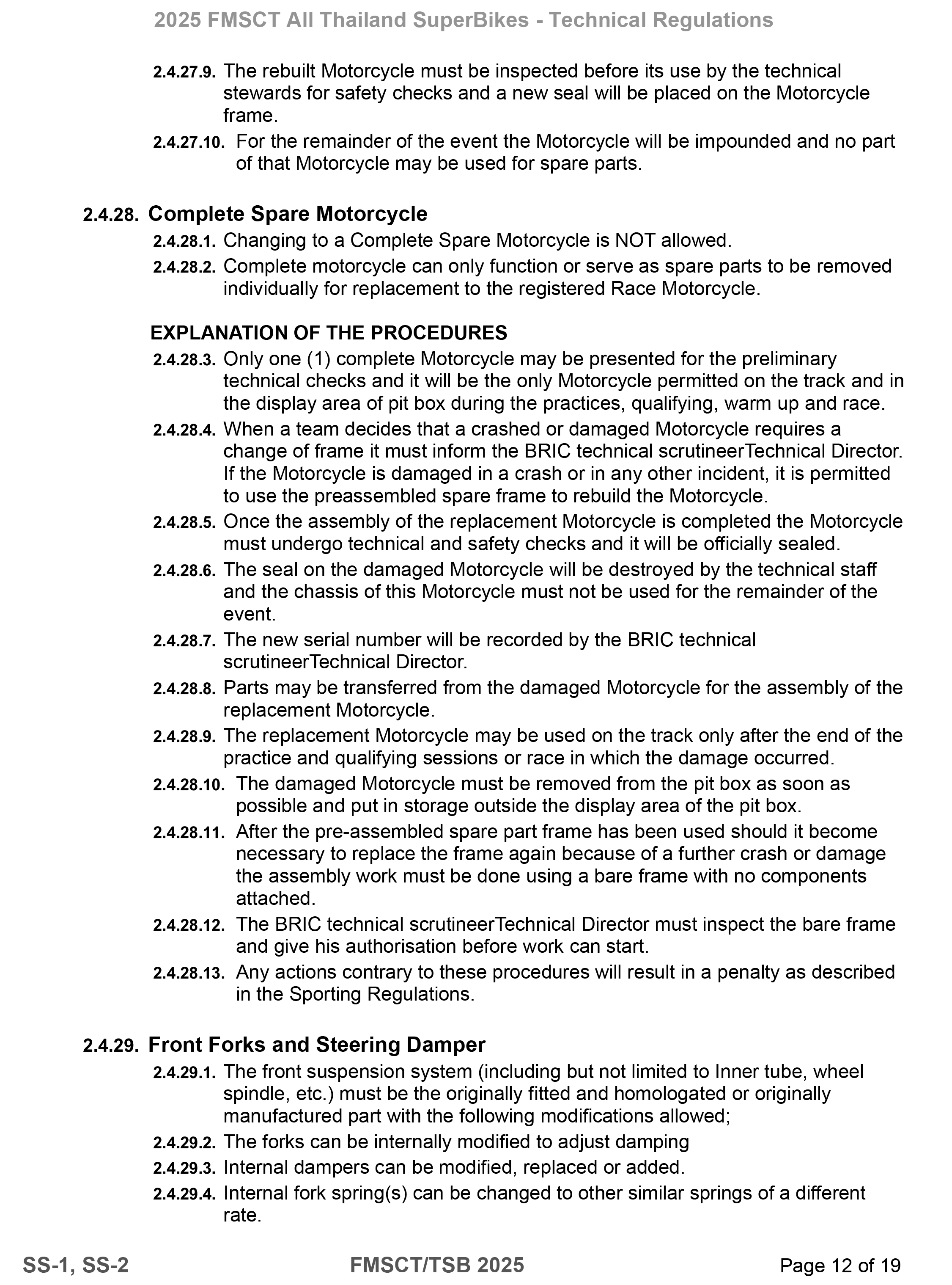 Page 12 of 2025 FMSCTTSB SuperSports 250 Technical Regulations Rev1.7