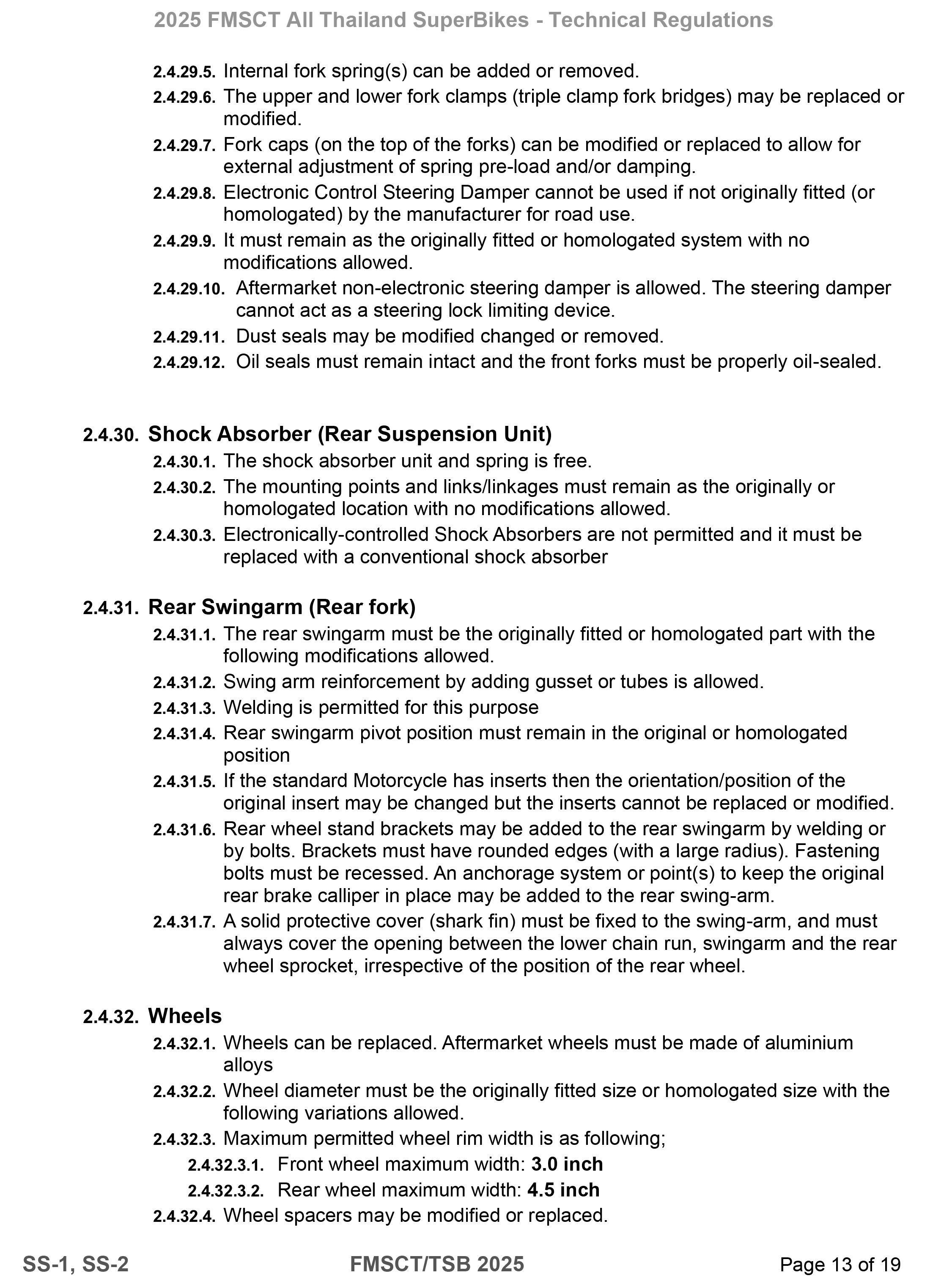 Page 13 of 2025 FMSCTTSB SuperSports 250 Technical Regulations Rev1.7