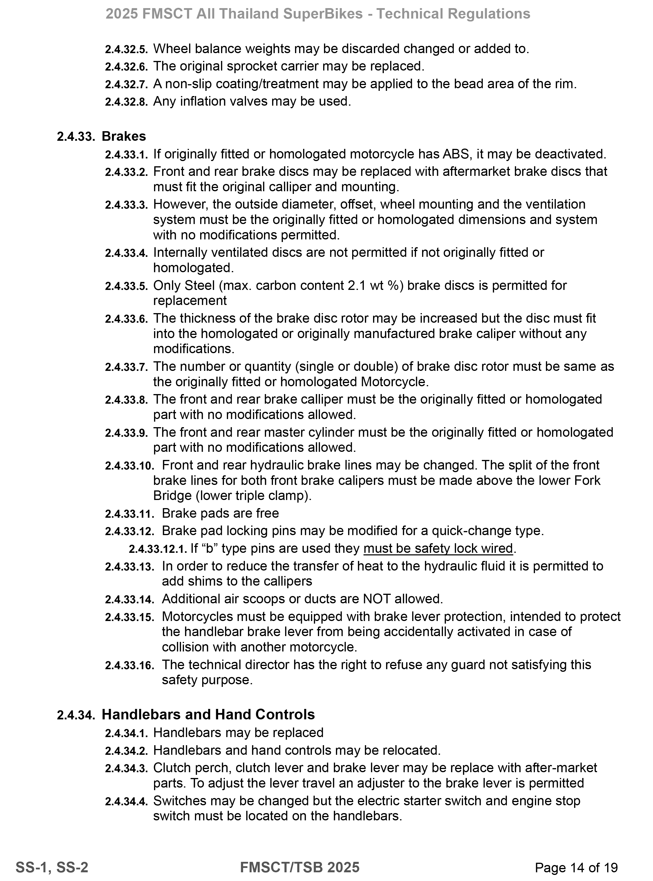 Page 14 of 2025 FMSCTTSB SuperSports 250 Technical Regulations Rev1.7