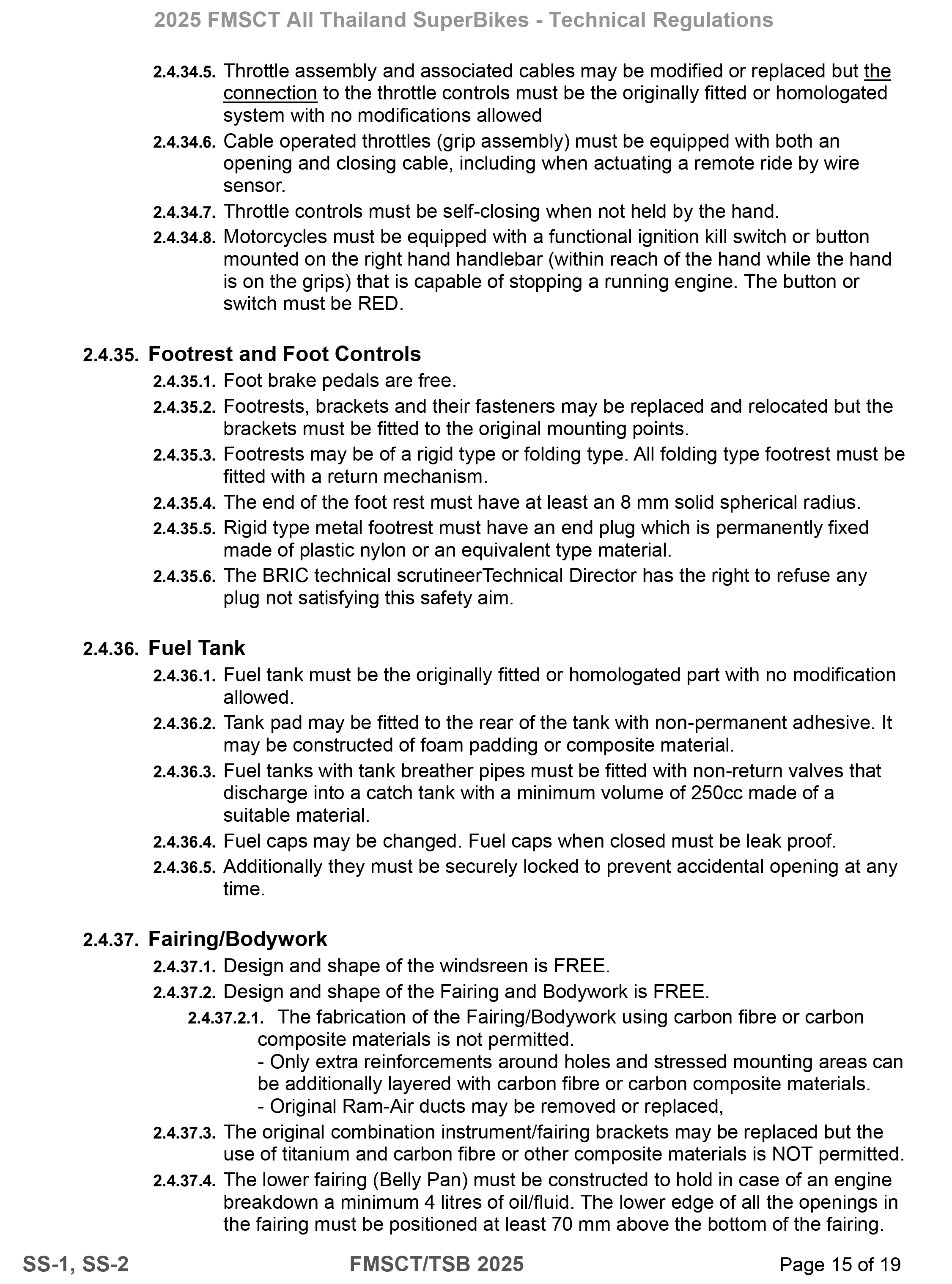 Page 15 of 2025 FMSCTTSB SuperSports 250 Technical Regulations Rev1.7