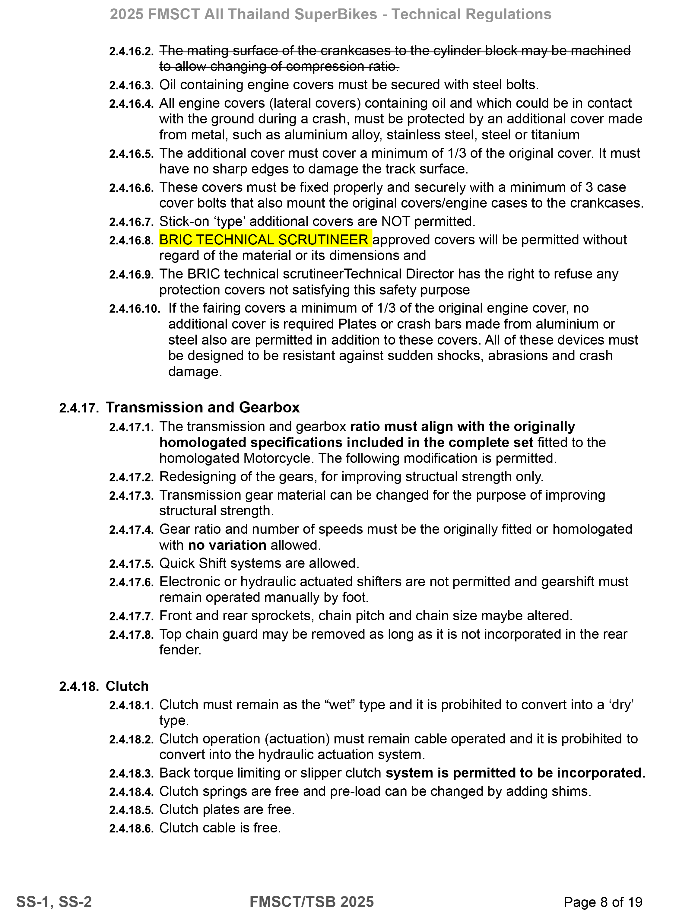 Page 8 of 2025 FMSCTTSB SuperSports 250 Technical Regulations Rev1.7