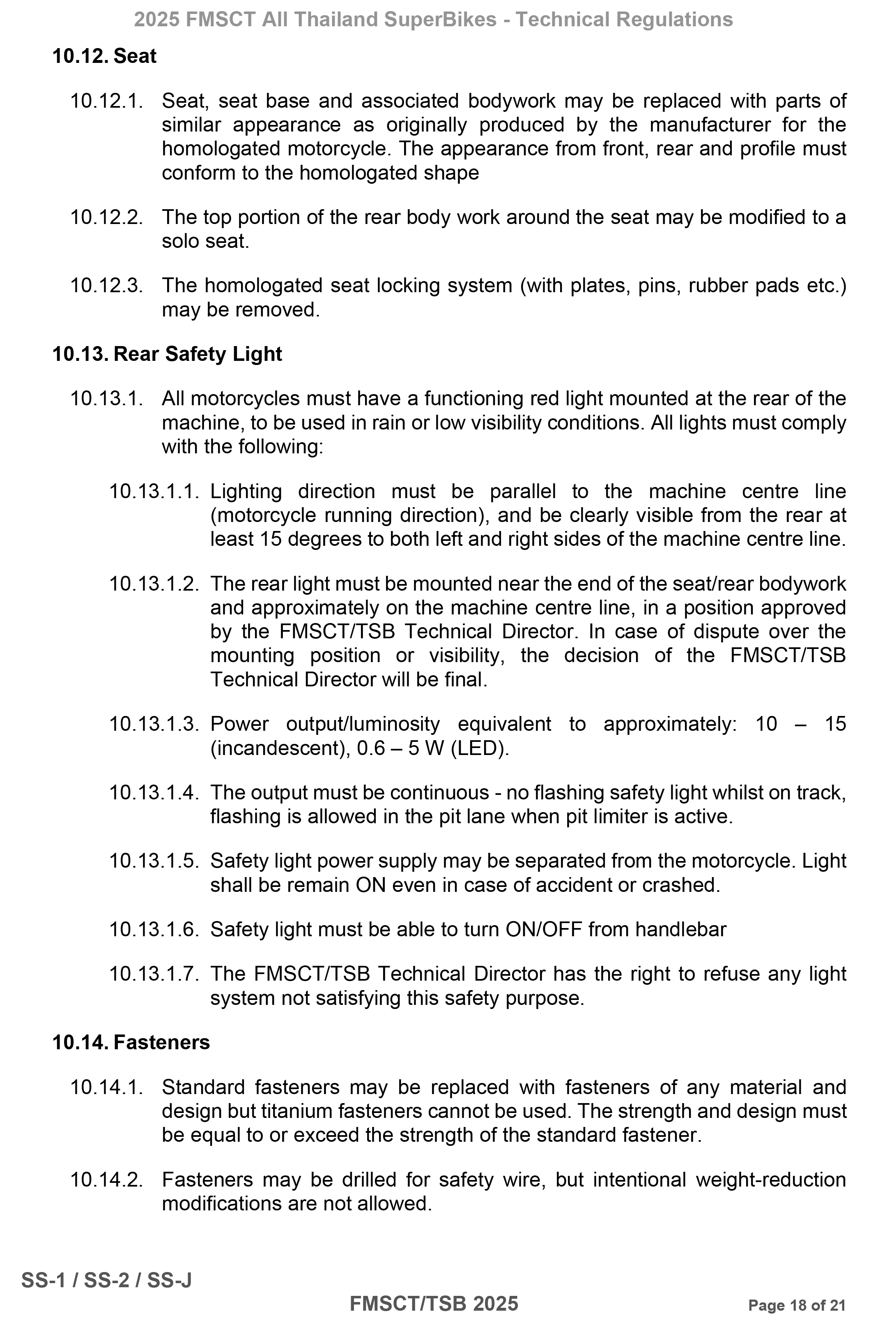 Page 18 of 2025 FMSCTTSB SuperSports 600 Technical Regulations Rev1.2