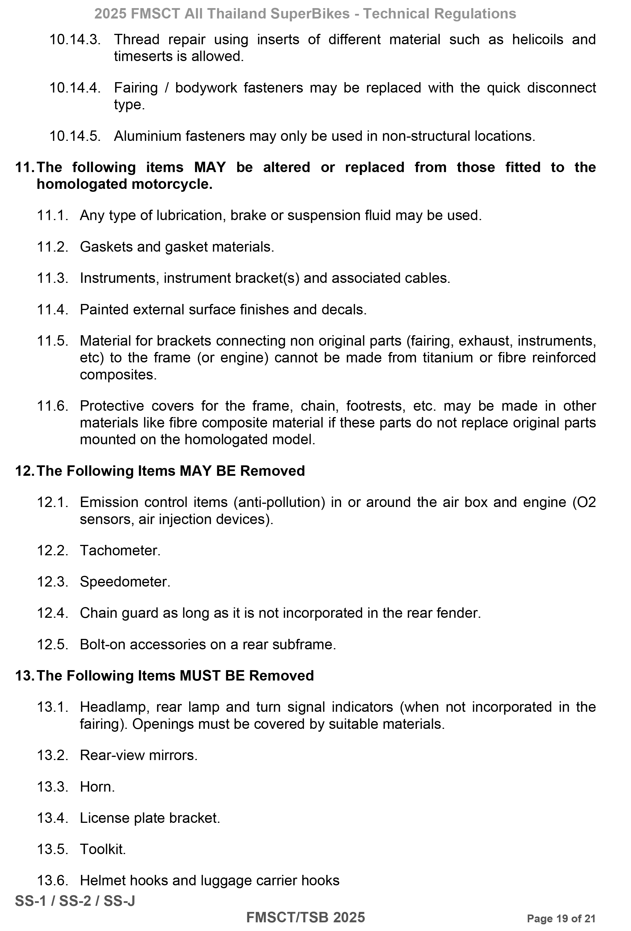Page 19 of 2025 FMSCTTSB SuperSports 600 Technical Regulations Rev1.2