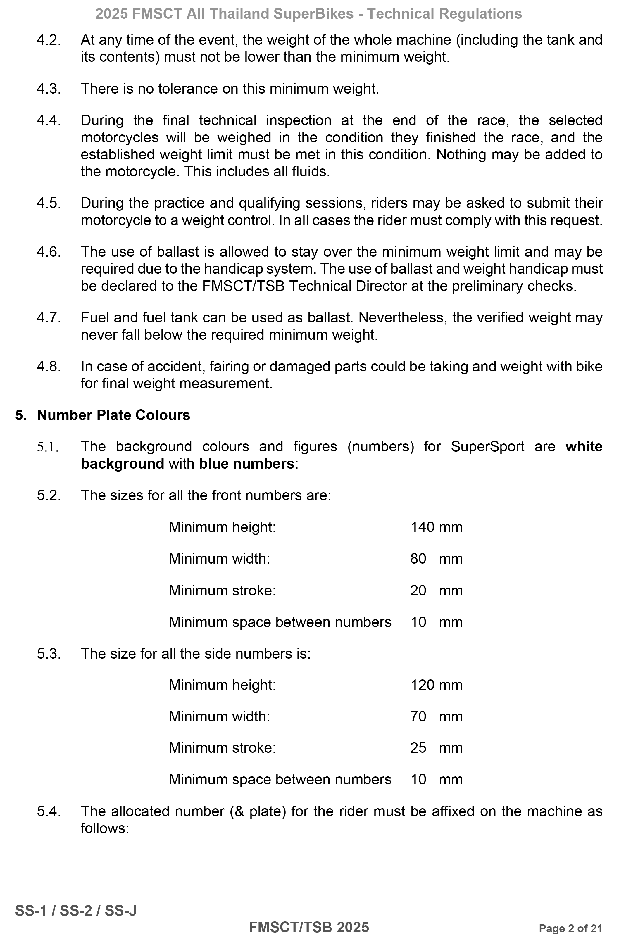 Page 2 of 2025 FMSCTTSB SuperSports 600 Technical Regulations Rev1.2