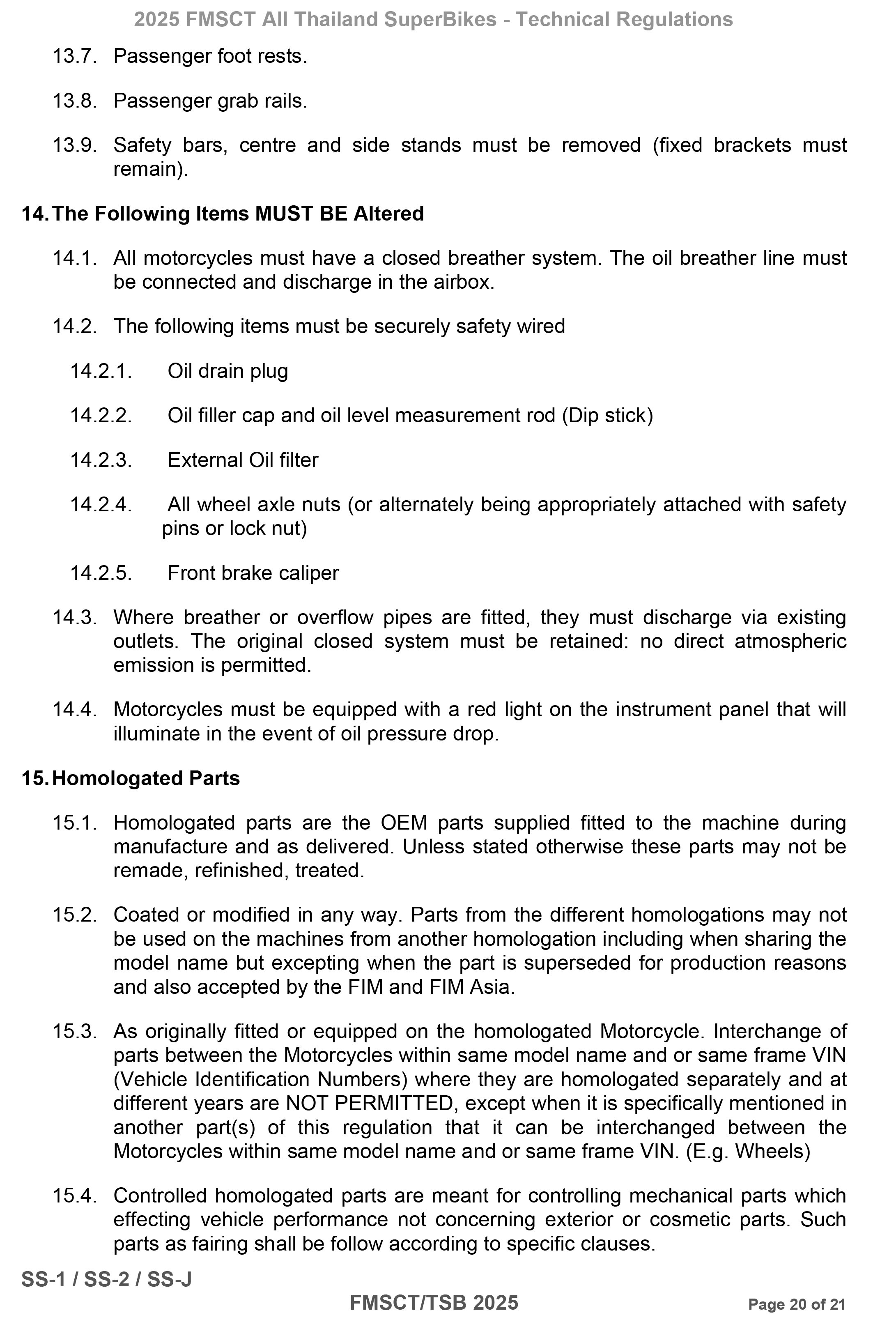 Page 20 of 2025 FMSCTTSB SuperSports 600 Technical Regulations Rev1.2
