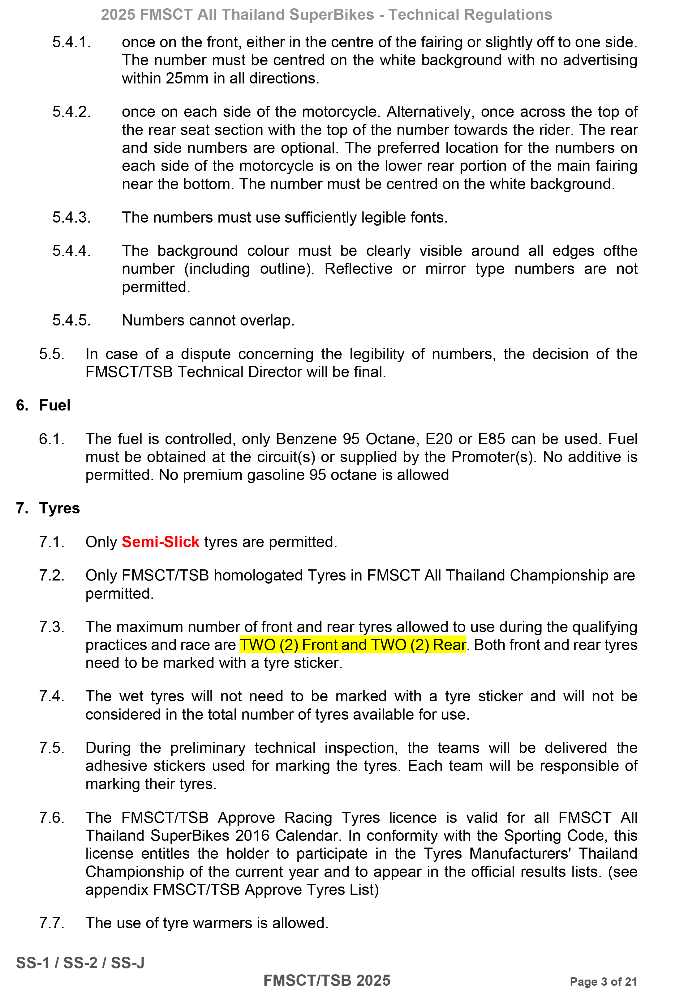 Page 3 of 2025 FMSCTTSB SuperSports 600 Technical Regulations Rev1.2