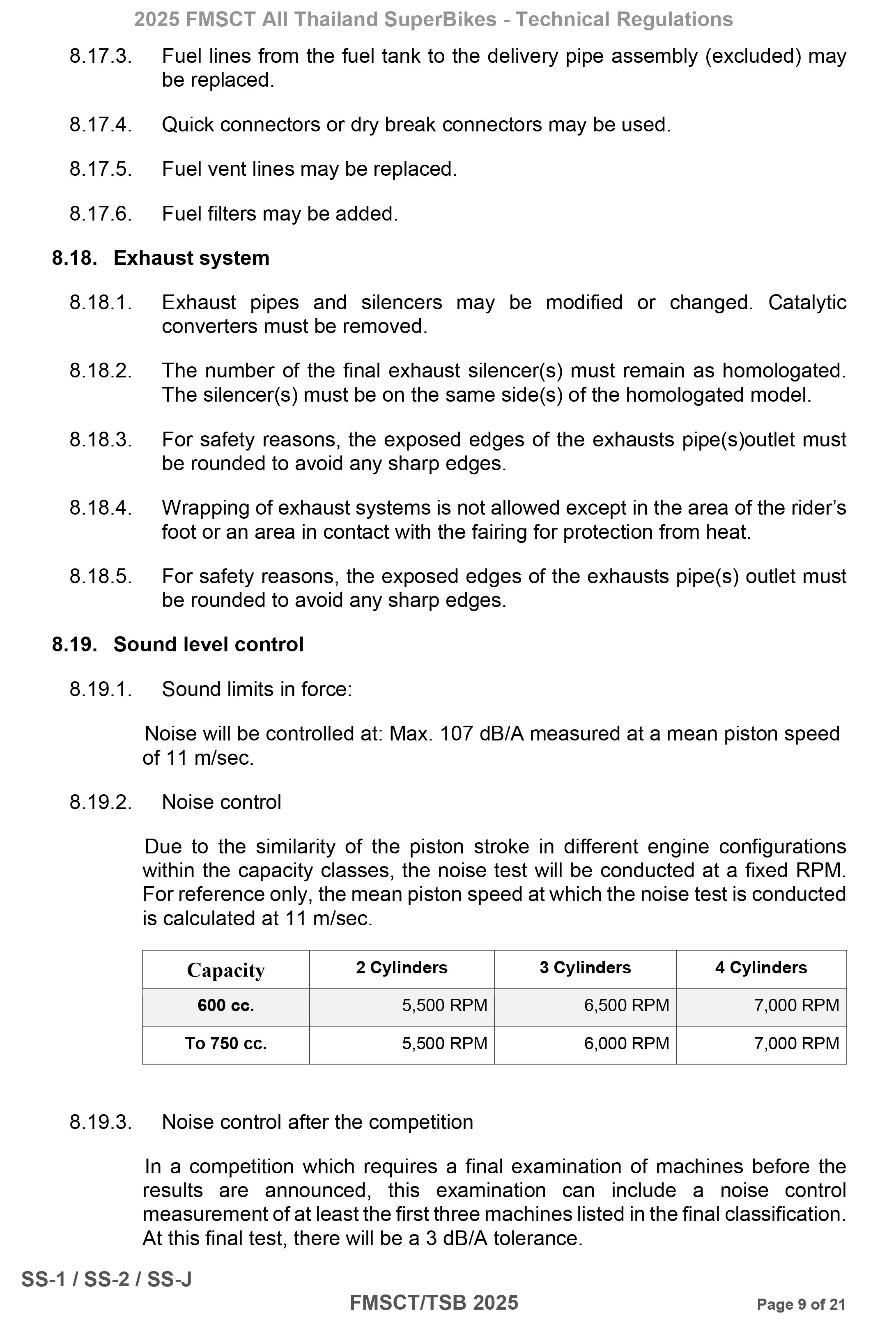 Page 9 of 2025 FMSCTTSB SuperSports 600 Technical Regulations Rev1.2