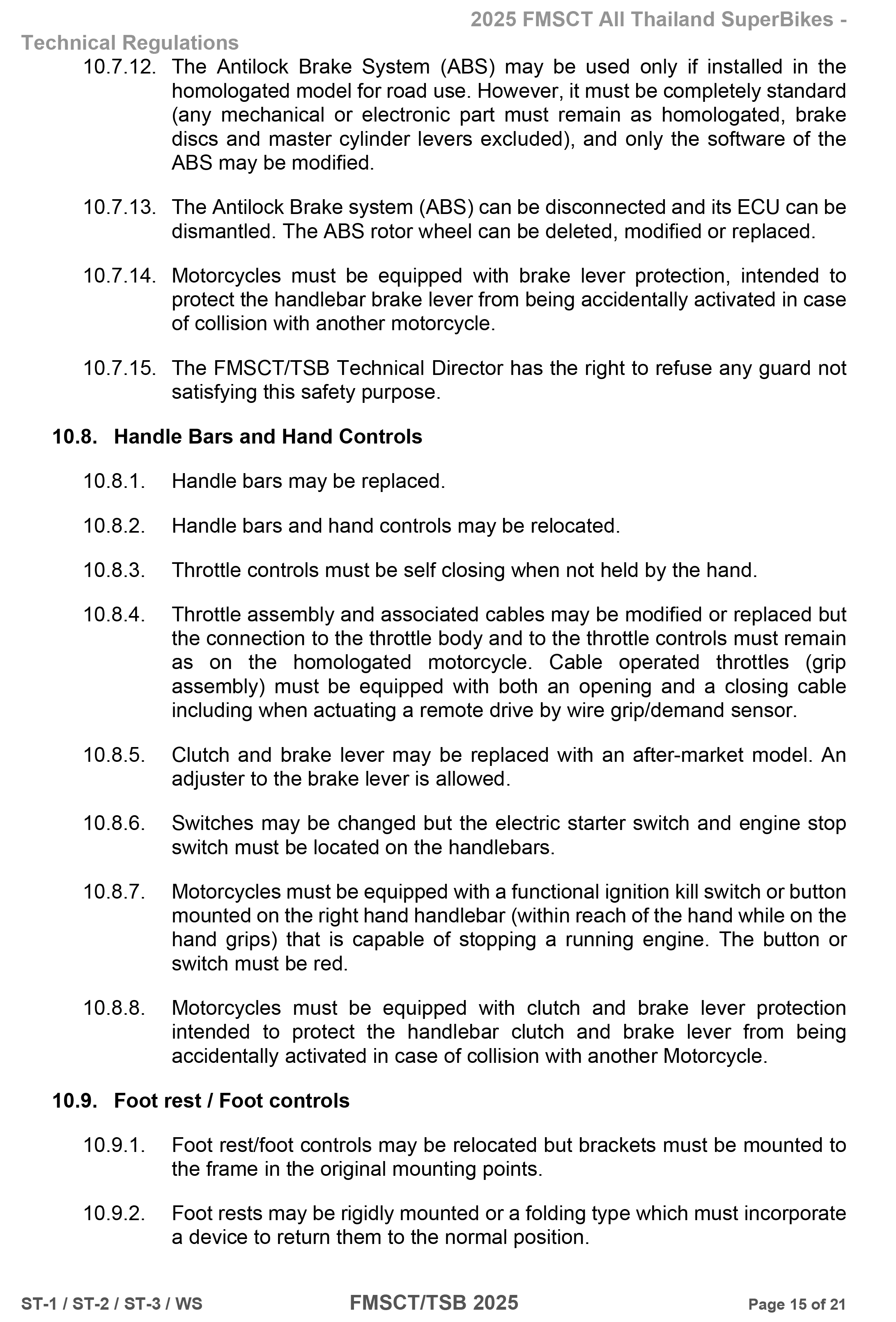 Page 15 of 2025 FMSCTTSB SuperStock 1000 Technical Regulations Rev1.2