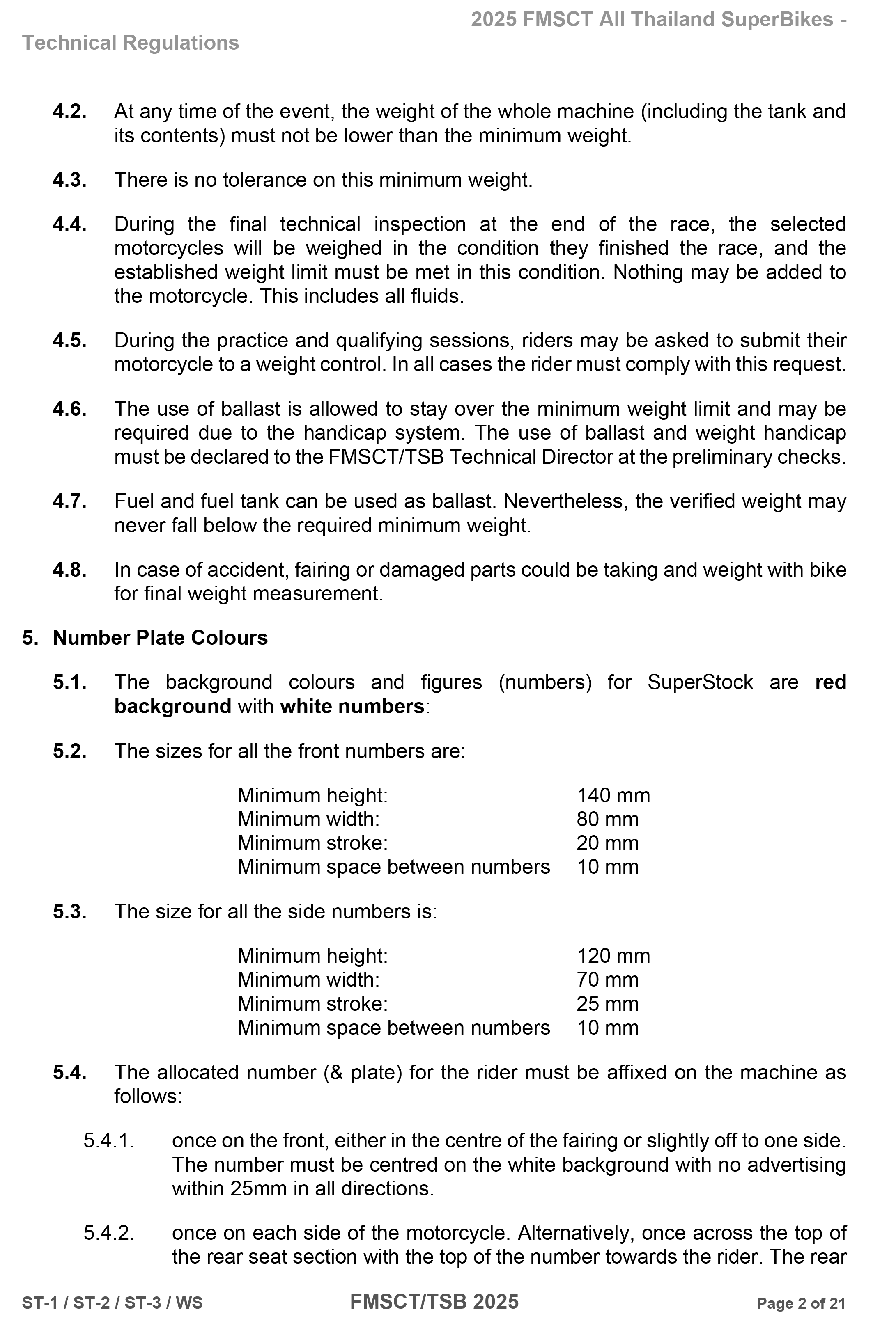 Page 2 of 2025 FMSCTTSB SuperStock 1000 Technical Regulations Rev1.2