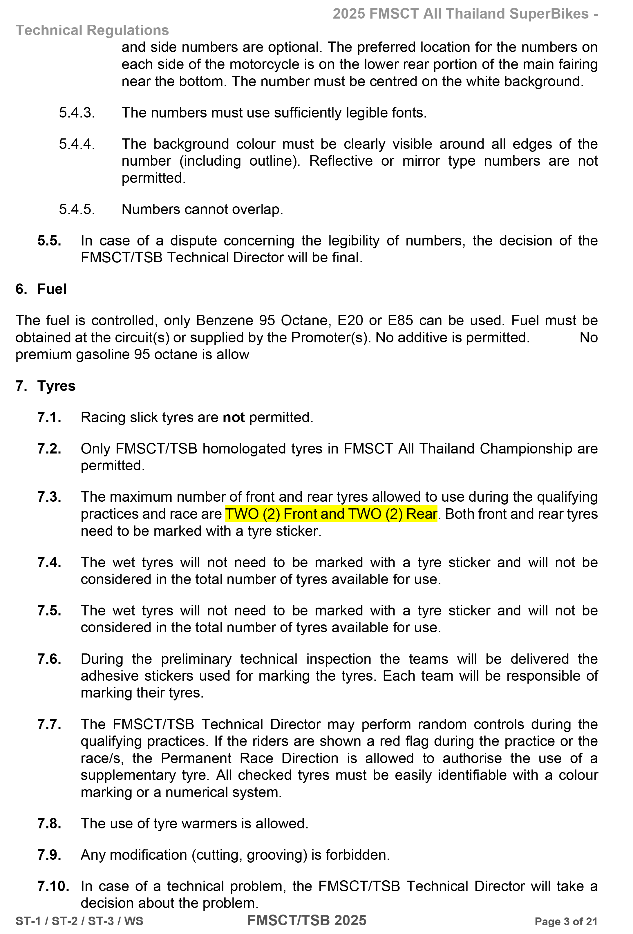 Page 3 of 2025 FMSCTTSB SuperStock 1000 Technical Regulations Rev1.2
