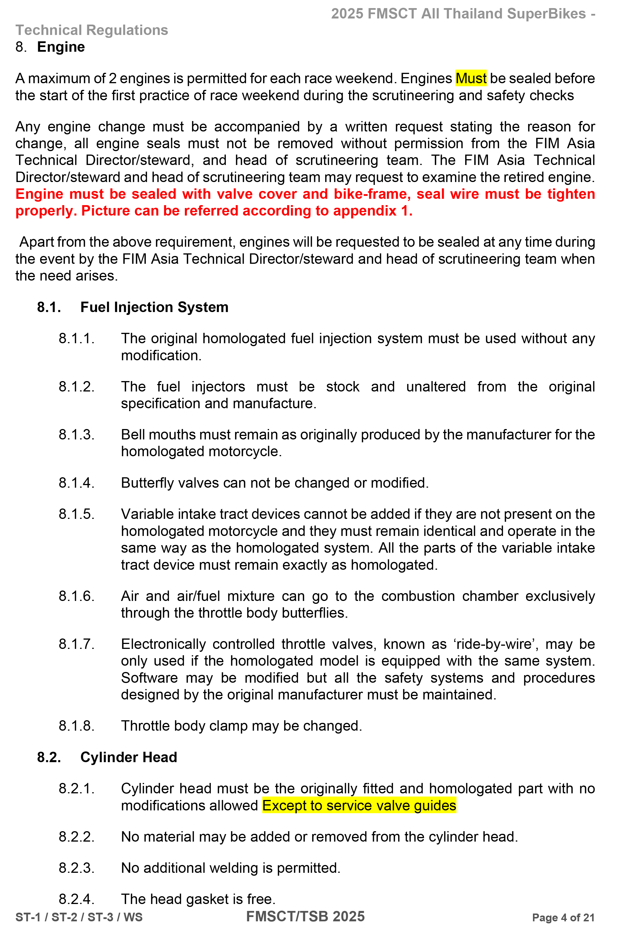 Page 4 of 2025 FMSCTTSB SuperStock 1000 Technical Regulations Rev1.2
