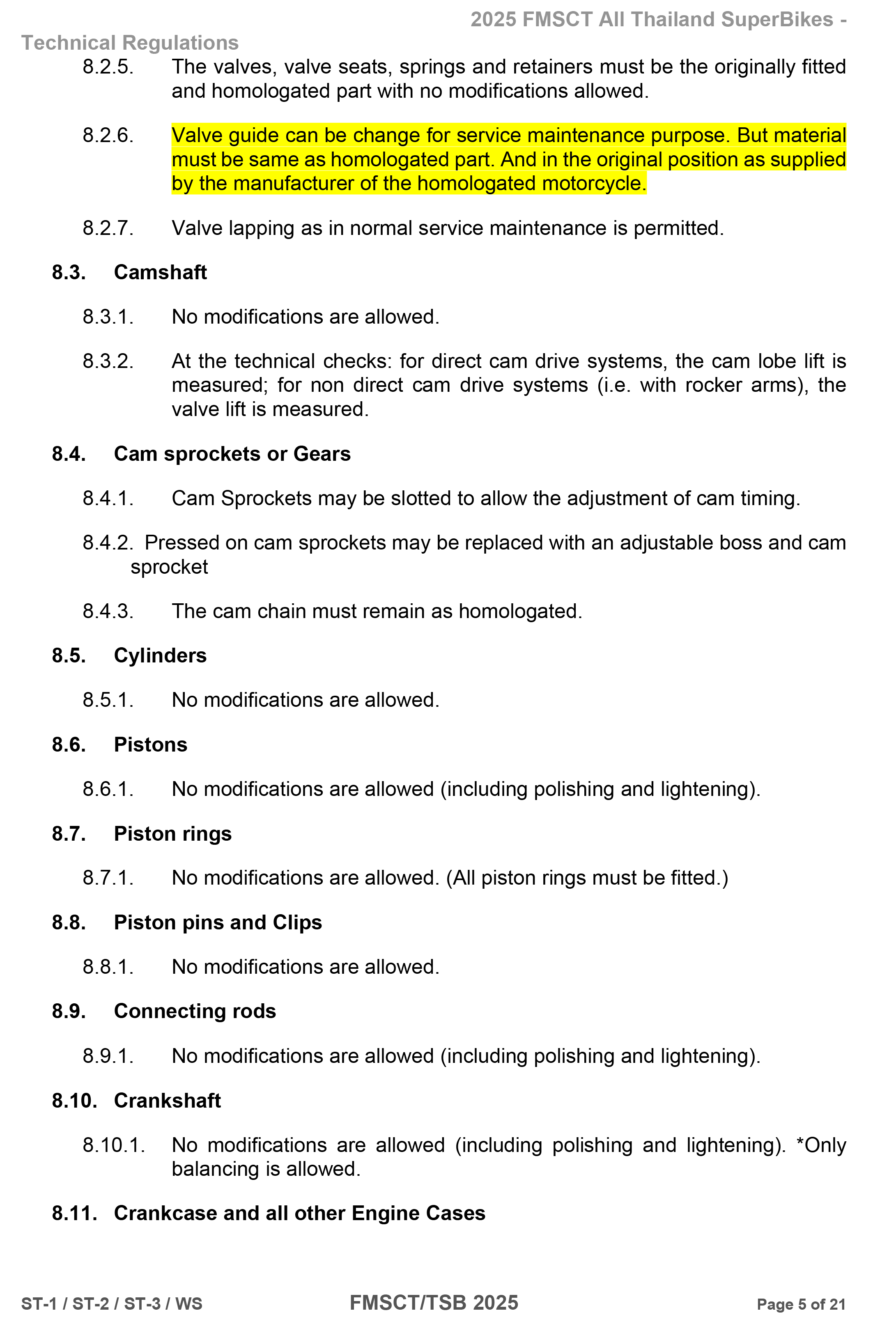 Page 5 of 2025 FMSCTTSB SuperStock 1000 Technical Regulations Rev1.2