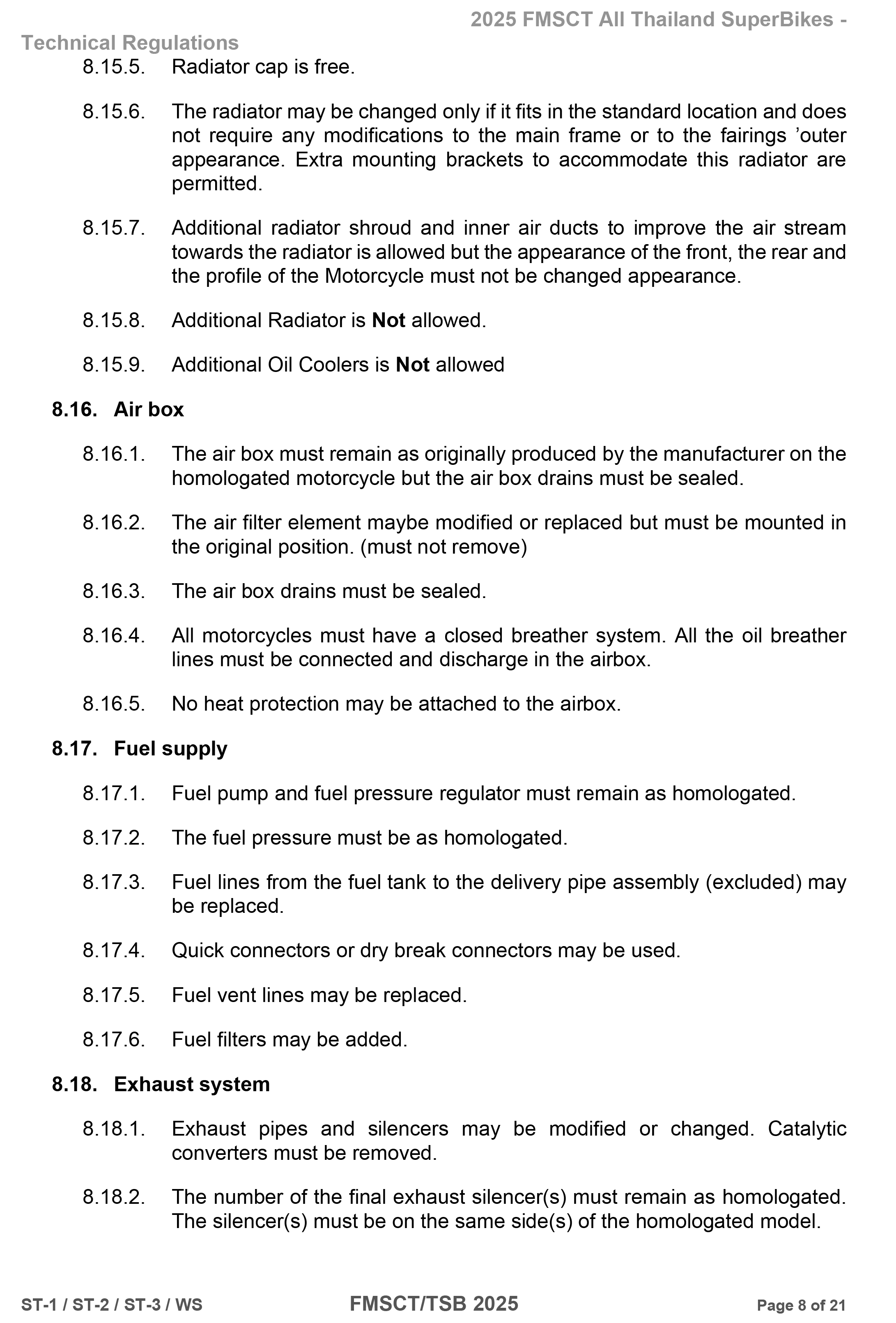 Page 8 of 2025 FMSCTTSB SuperStock 1000 Technical Regulations Rev1.2